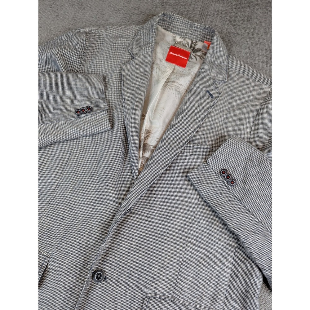 Tommy Bahama Blazer Mens L Gray O'brien Irish Linen Houndstooth Elbow Patch Coat